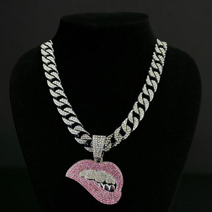 Flirty Biting lips w Classic Cuban chain
