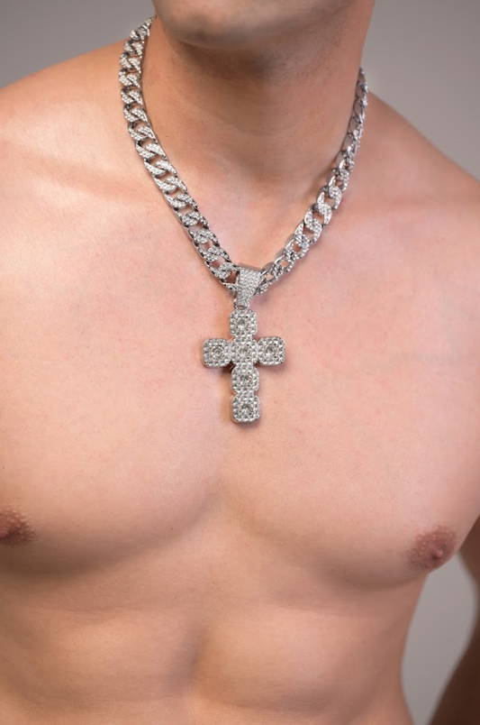 Cuban chain w cross diamond pendant